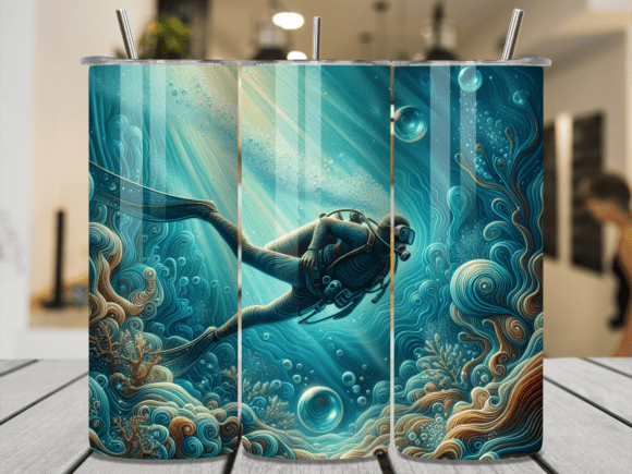 Abstract Scuba Diver Ocean Tumbler Wrap: A Versatile Design for Custom Creations
