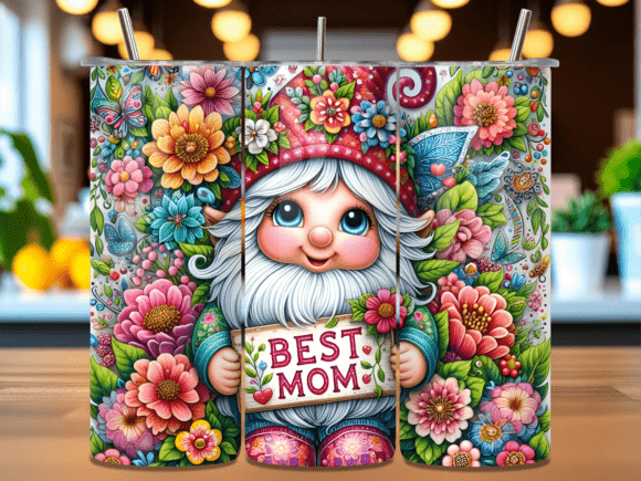 Best Mom Flower Gnome Tumbler Wrap PNG
