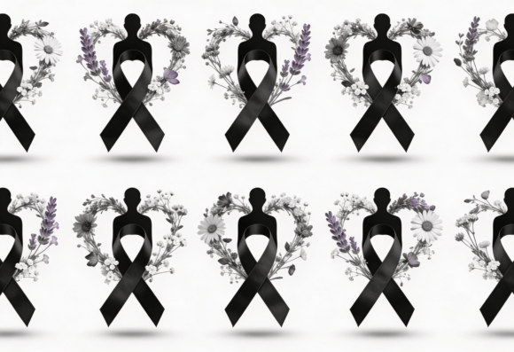 Black Ribbon Memorial Silhouette Floral