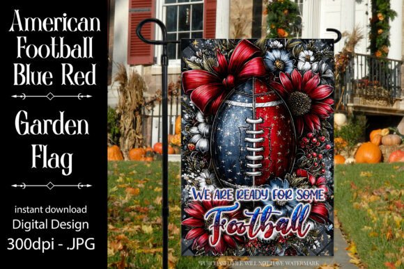 Blue and Red Football Garden Flag F7: A Digital Design for Sublimation & Creativity