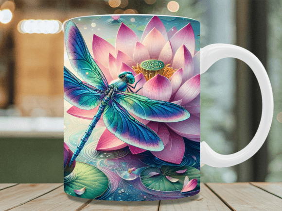 Colorful Dragonfly Lotus Flower Mug Wrap