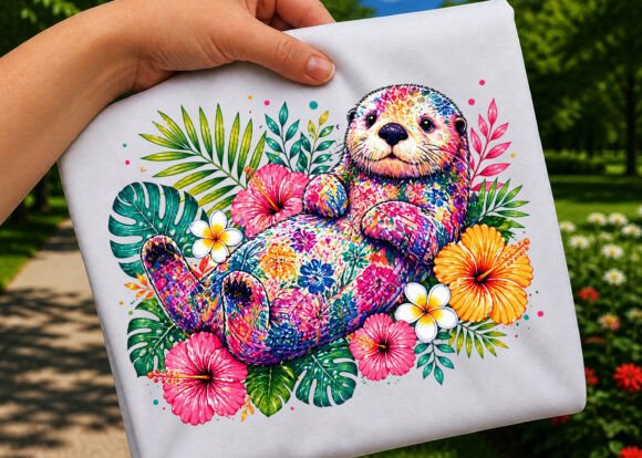 Colorful Floral Otter Tropical PNG: Add Irresistible Charm to Your Designs