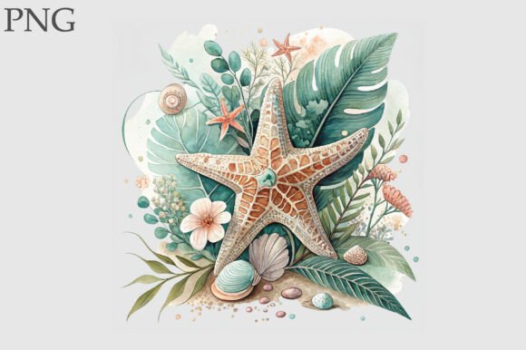 Colorful Starfish Tropical Floral PNG: A Versatile Design for Creative Projects