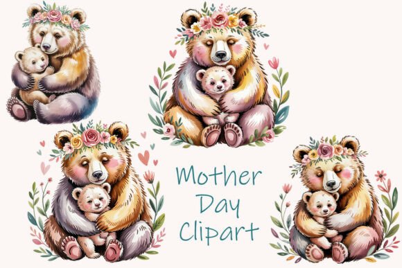 Cute Mama Baby Bear Illustrations Pngs