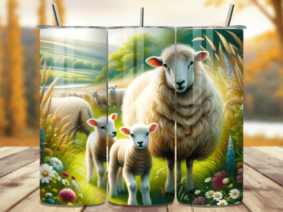 Cute Sheep and Lamb Meadow Tumbler Wrap