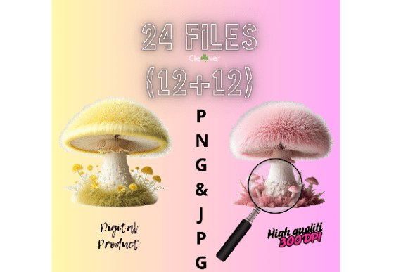 Discover the Magic of 12 Fluffy Mushroom PNG & JPG Bundle for Creative Projects