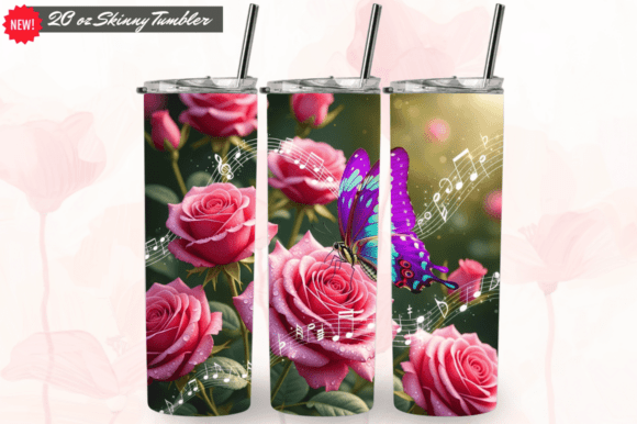 Floral Purple Butterfly Tumbler Wrap PNG