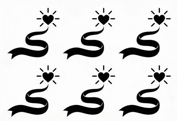 Heart Ribbon SVG Clipart Black and White