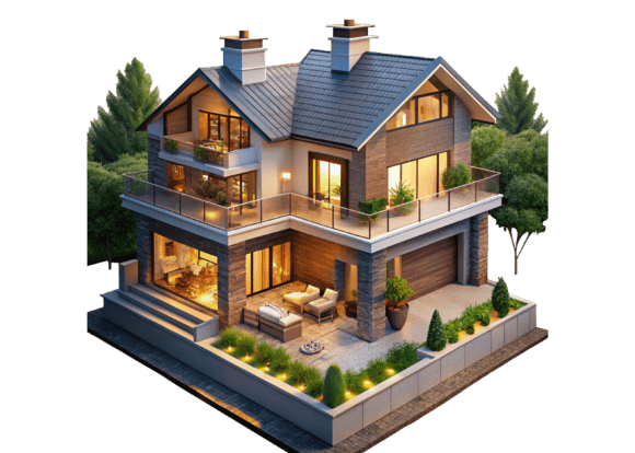 House With Trees and Bushes on the Botto
