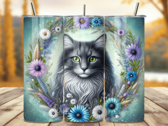 Long Hair Grey Cat Floral Garden Tumbler