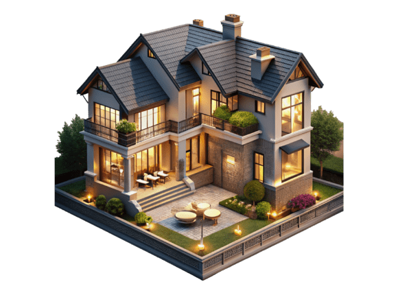 Modern Twostory House Clipart PNG Design