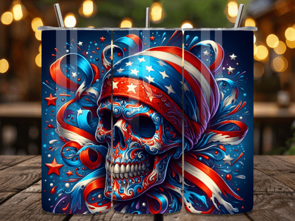 Patriotic USA Flag Skull Tumbler Wrap