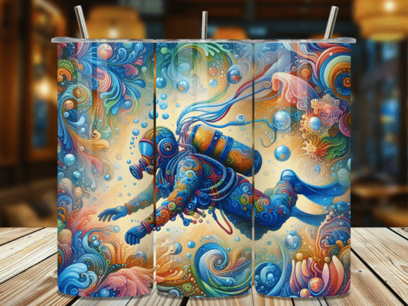 Psychedelic Art Scuba Diver Tumbler Wrap: A Unique Design for Customized Drinkware