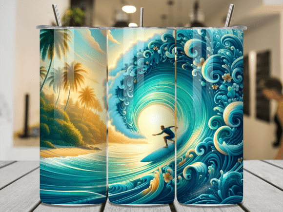 Tropical Surfer Wave Sunset Tumbler Wrap