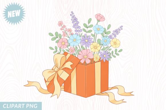 Watercolor Floral Gift Box Clipart PNG