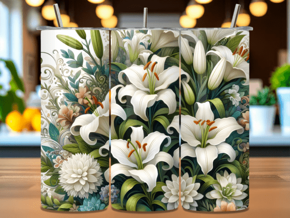 White Lily Floral Tumbler Wrap PNG: A Versatile Design for Custom Projects